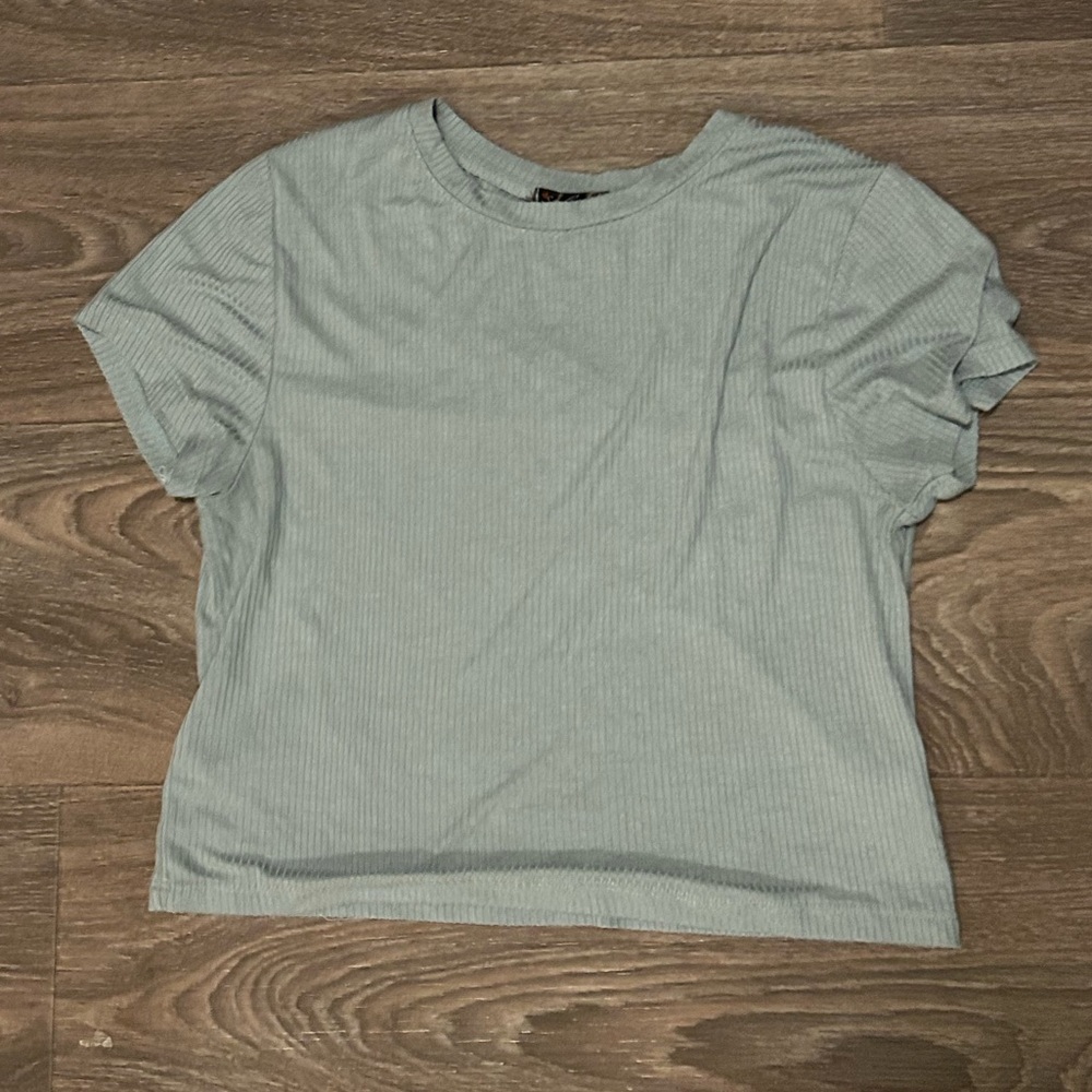 Blue Ribbed Cropped T-Shirt